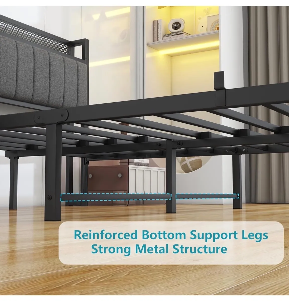 Double Bed Frame With Storage Headboard, Upholster - Image 4