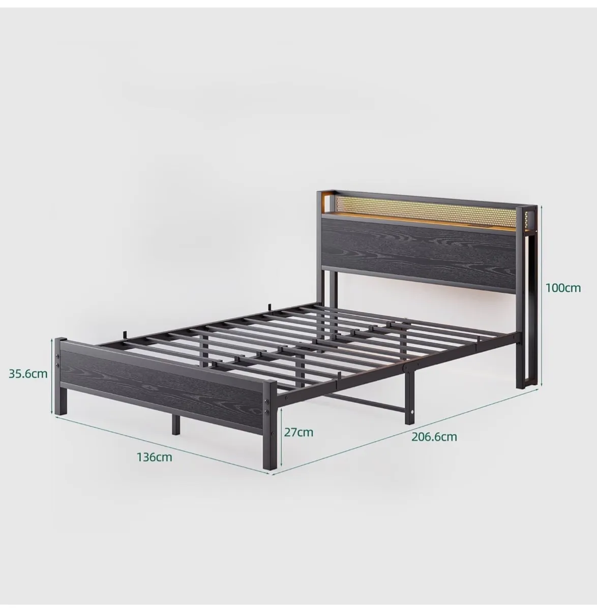 Double Bed Frame with LED Lights Storage Headboard - Image 2