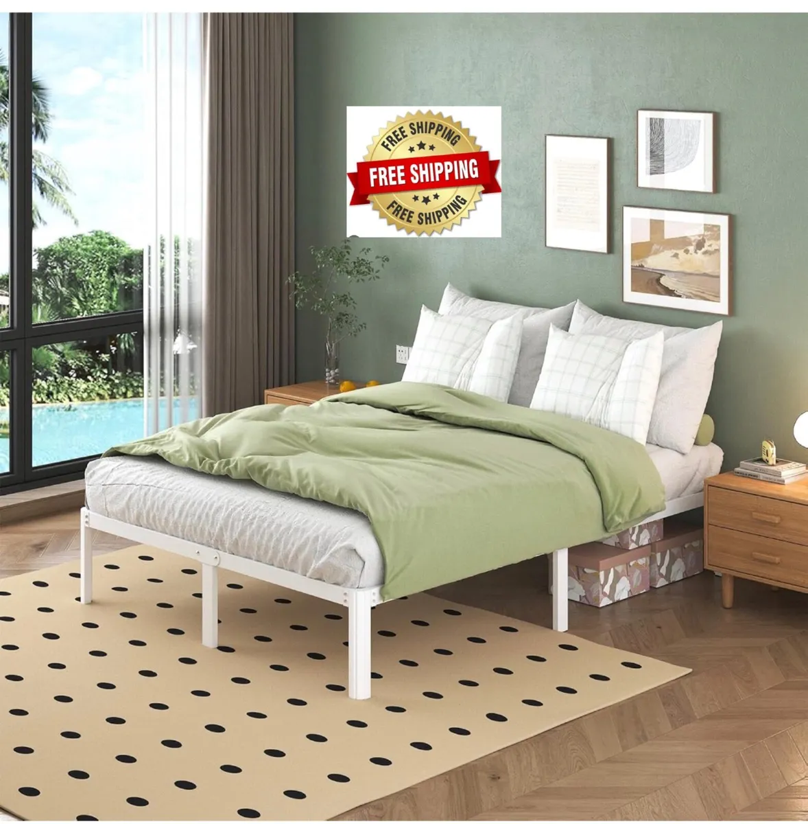 White Double Bed Frame 4ft6 with Rounded Corner Le - Image 1
