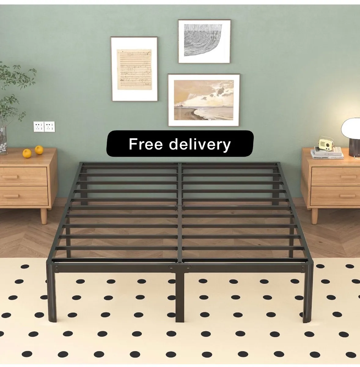 Double Bed Frame 4ft6 with Rounded Corner Legs, He - Image 1
