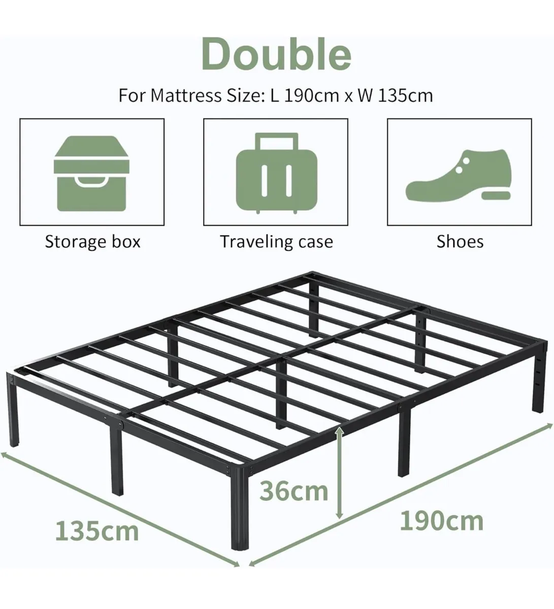 Double Bed Frame 4ft6 with Rounded Corner Legs, He - Image 2