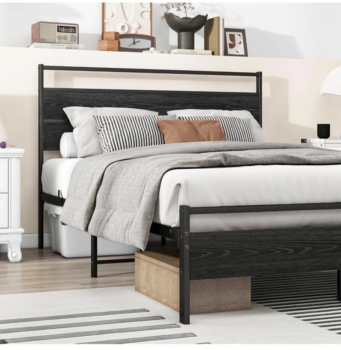Double Bed Frame with Wood Headboard,Metal Platfor - Image 3