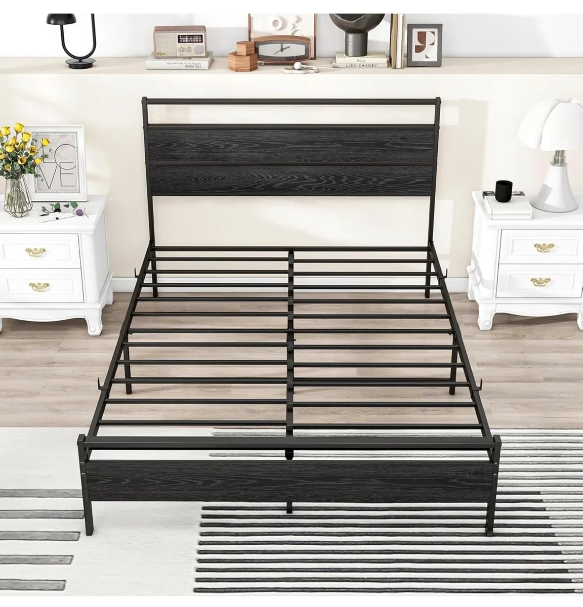 Double Bed Frame with Wood Headboard,Metal Platfor - Image 4