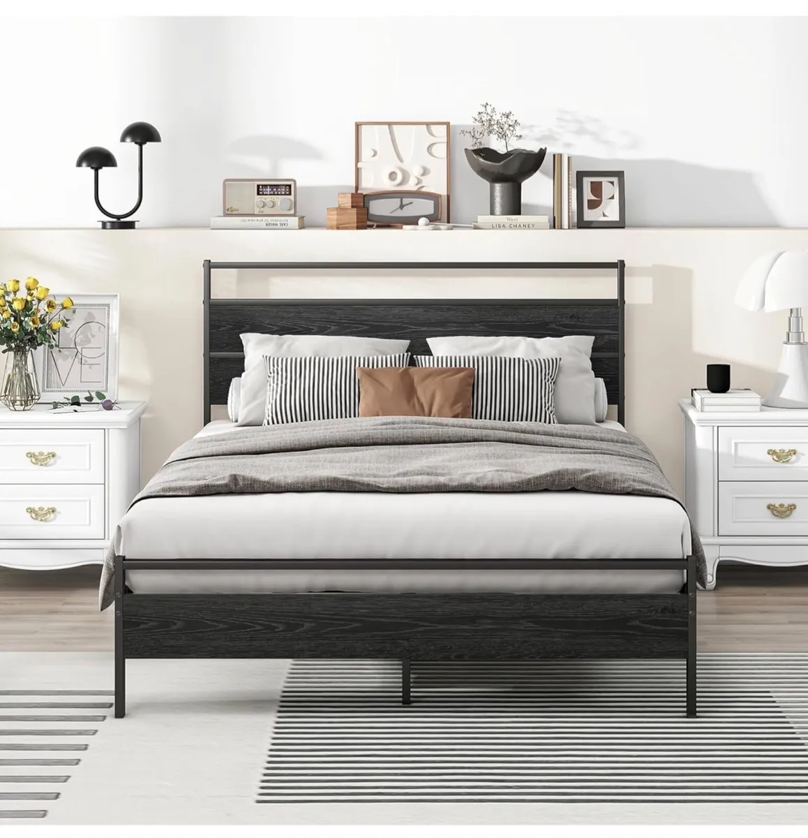 Double Bed Frame with Wood Headboard,Metal Platfor - Image 1