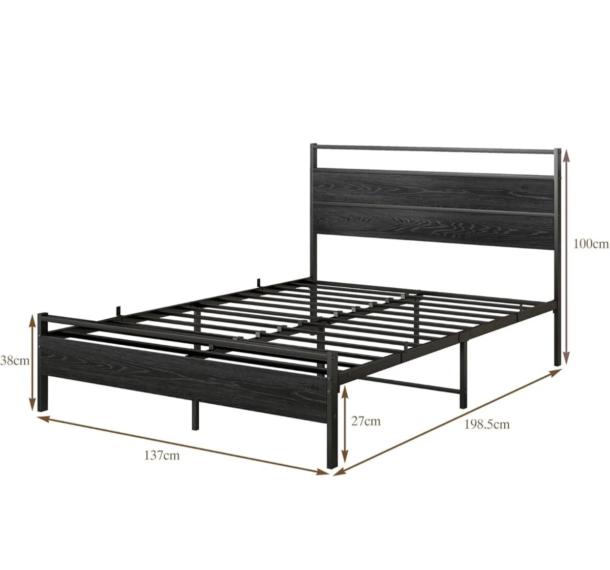 Double Bed Frame with Wood Headboard,Metal Platfor - Image 2
