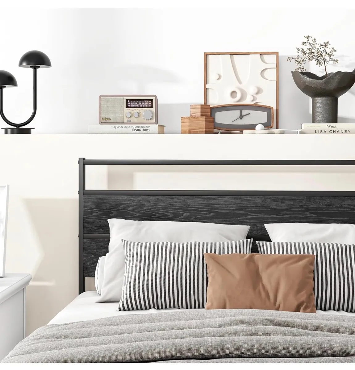 Double Bed Frame with Wood Headboard,Metal Platfor - Image 4