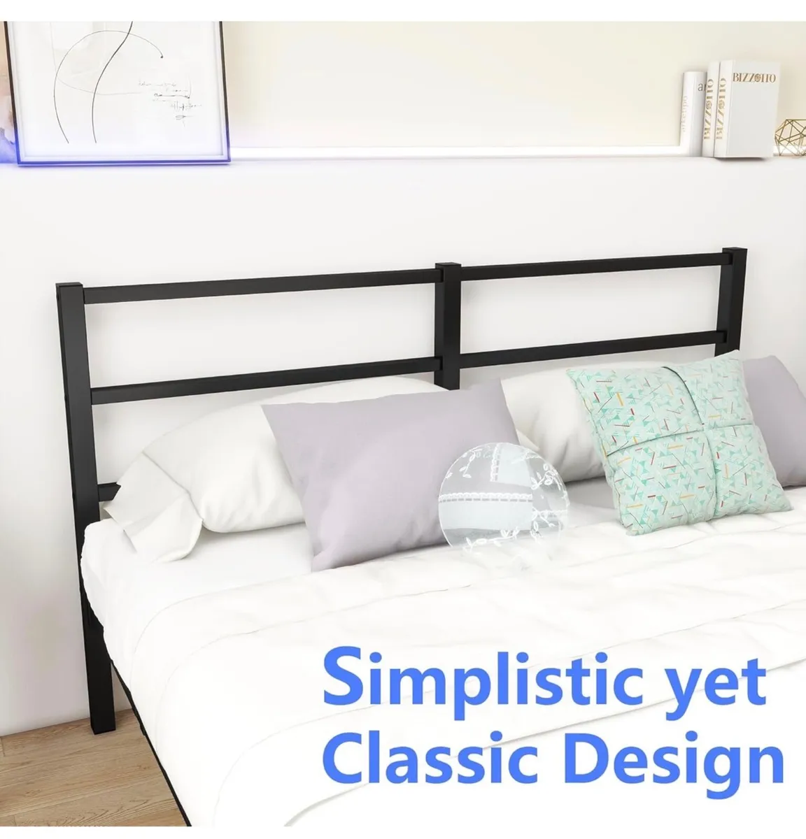 4ft6 Double Bed Frame with Headboard, Metal Slats - Image 4