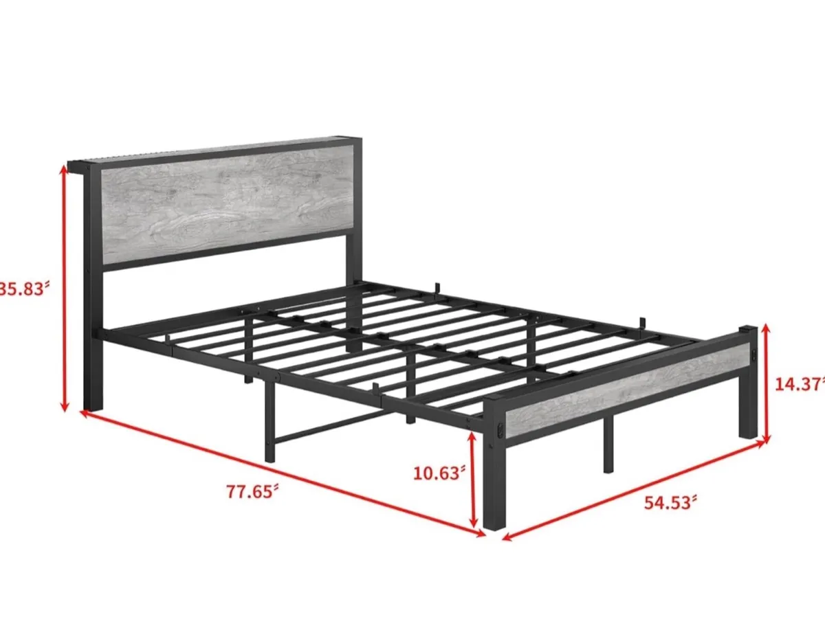 Double Bed Frames with Wooden Storage Shelf Headbo - Image 2