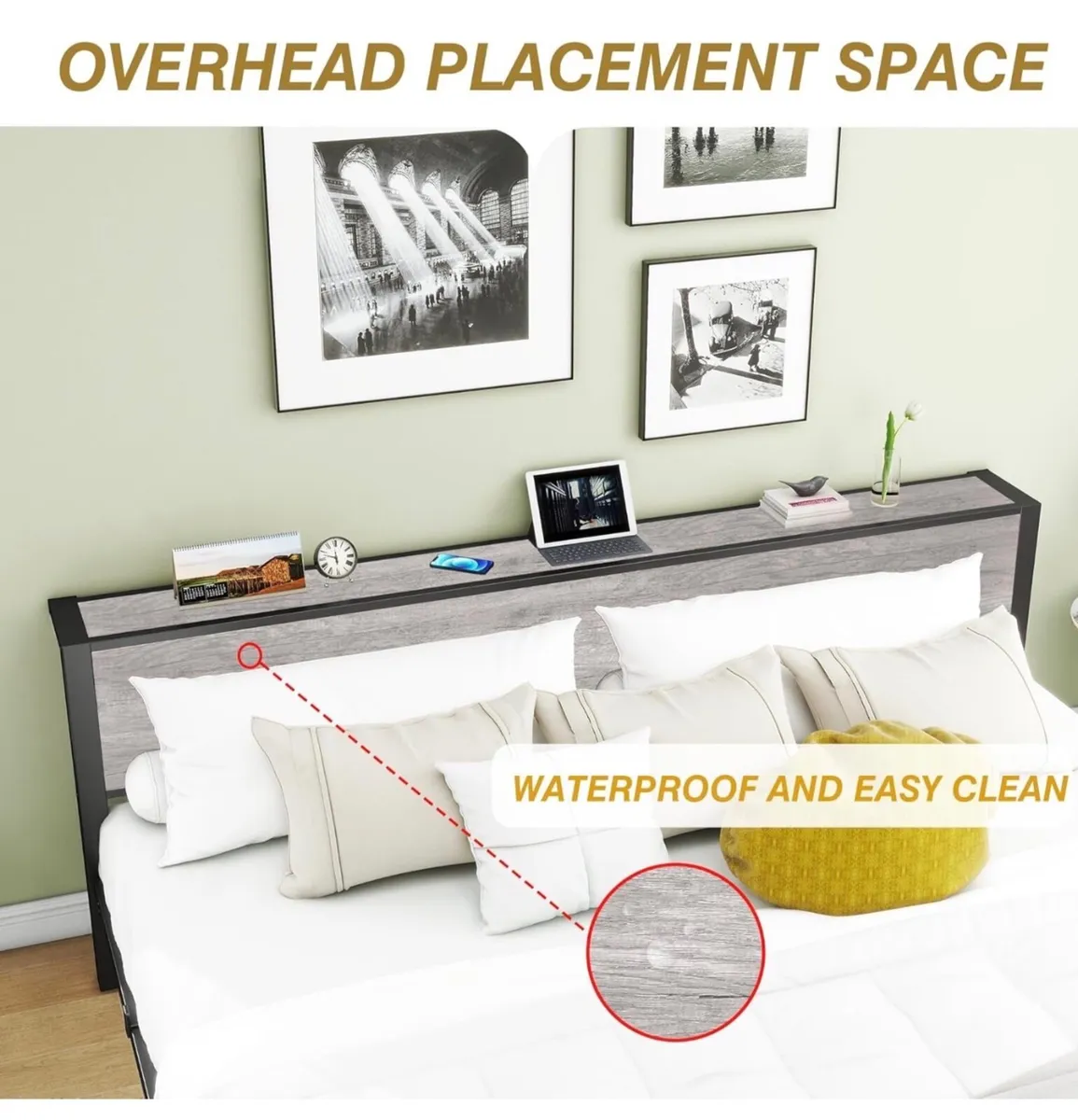 Double Bed Frames with Wooden Storage Shelf Headbo - Image 4