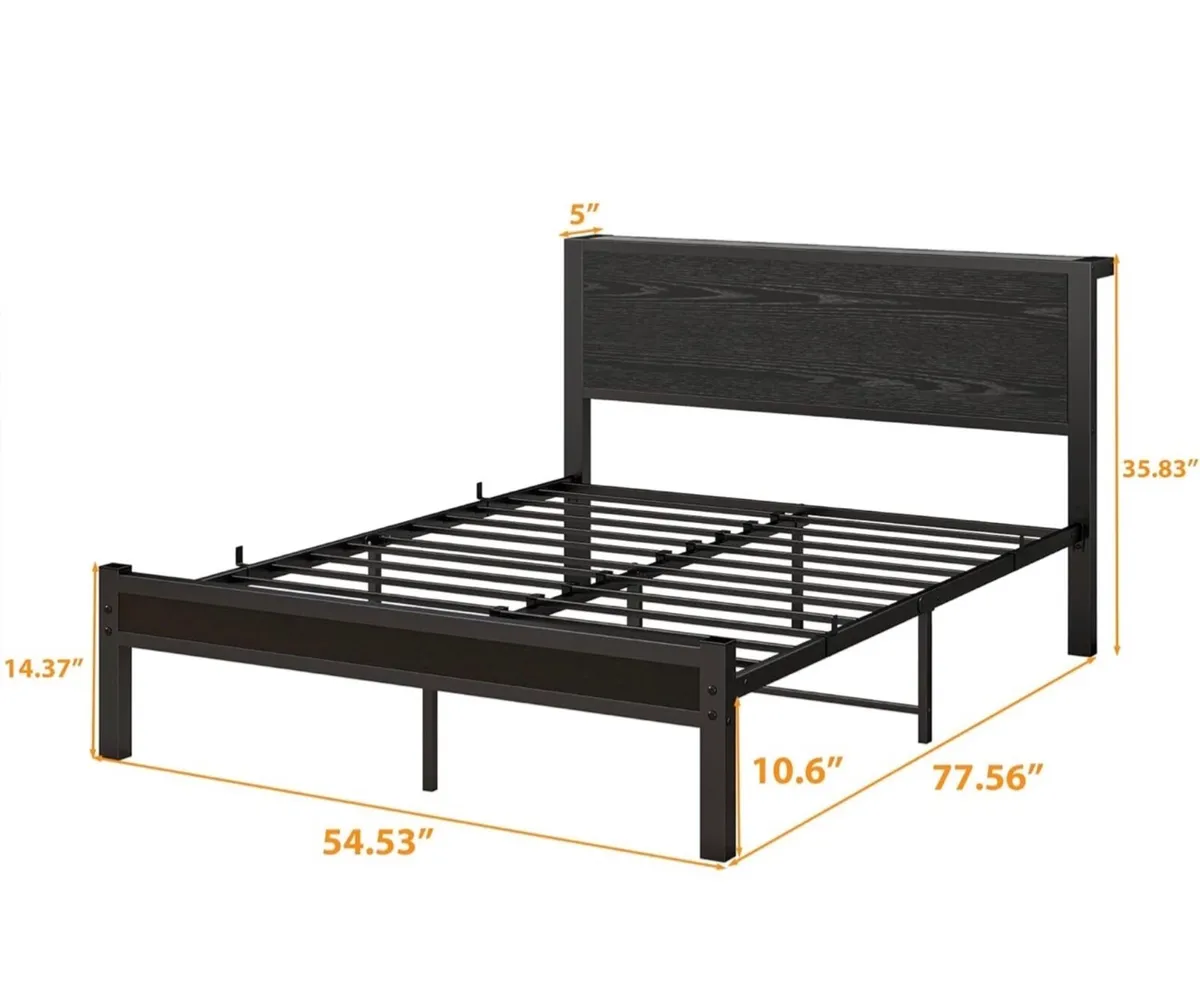 Double Bed Frame with Wooden Storage Shelf Headboa - Image 2