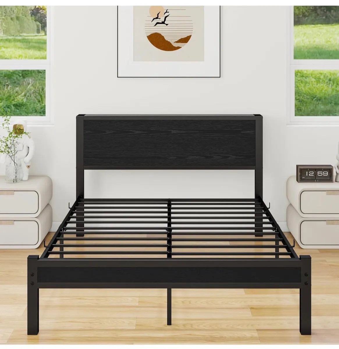 Double Bed Frame with Wooden Storage Shelf Headboa - Image 4
