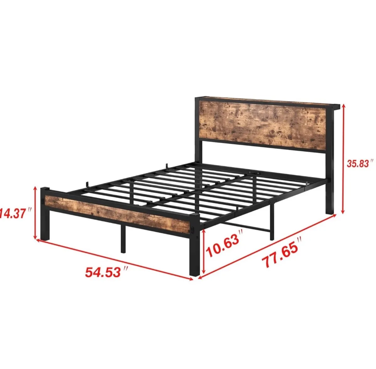 Double Bed Frame with Wooden Storage Shelf Headboa - Image 2