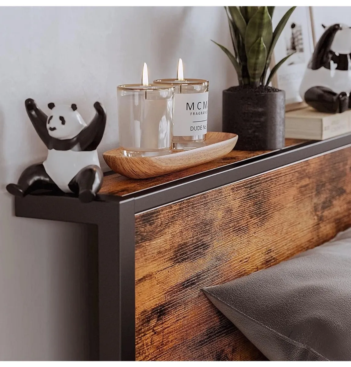 Double Bed Frame with Wooden Storage Shelf Headboa - Image 4