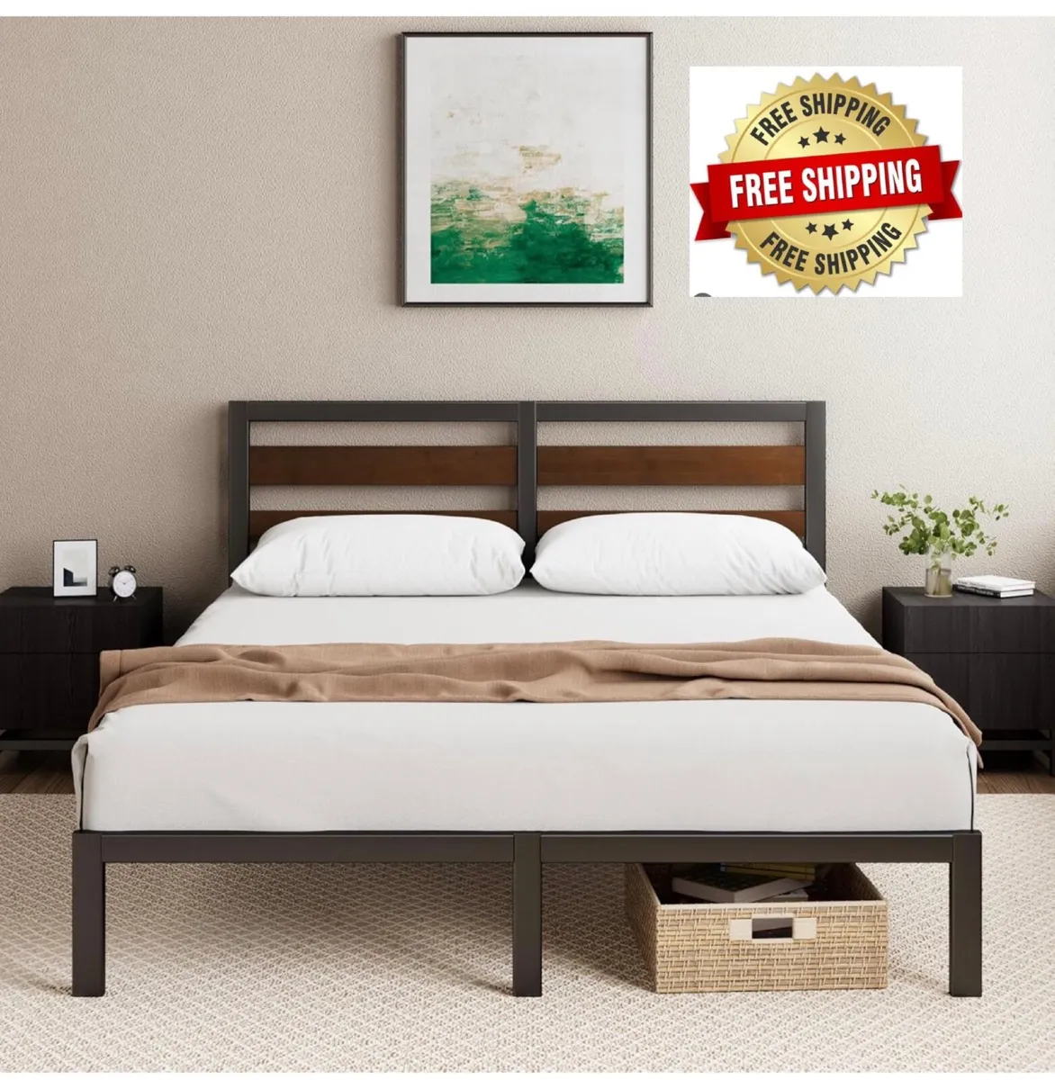 Double Bed Frame with Headboard (135 x 190 cm) – B - Image 1