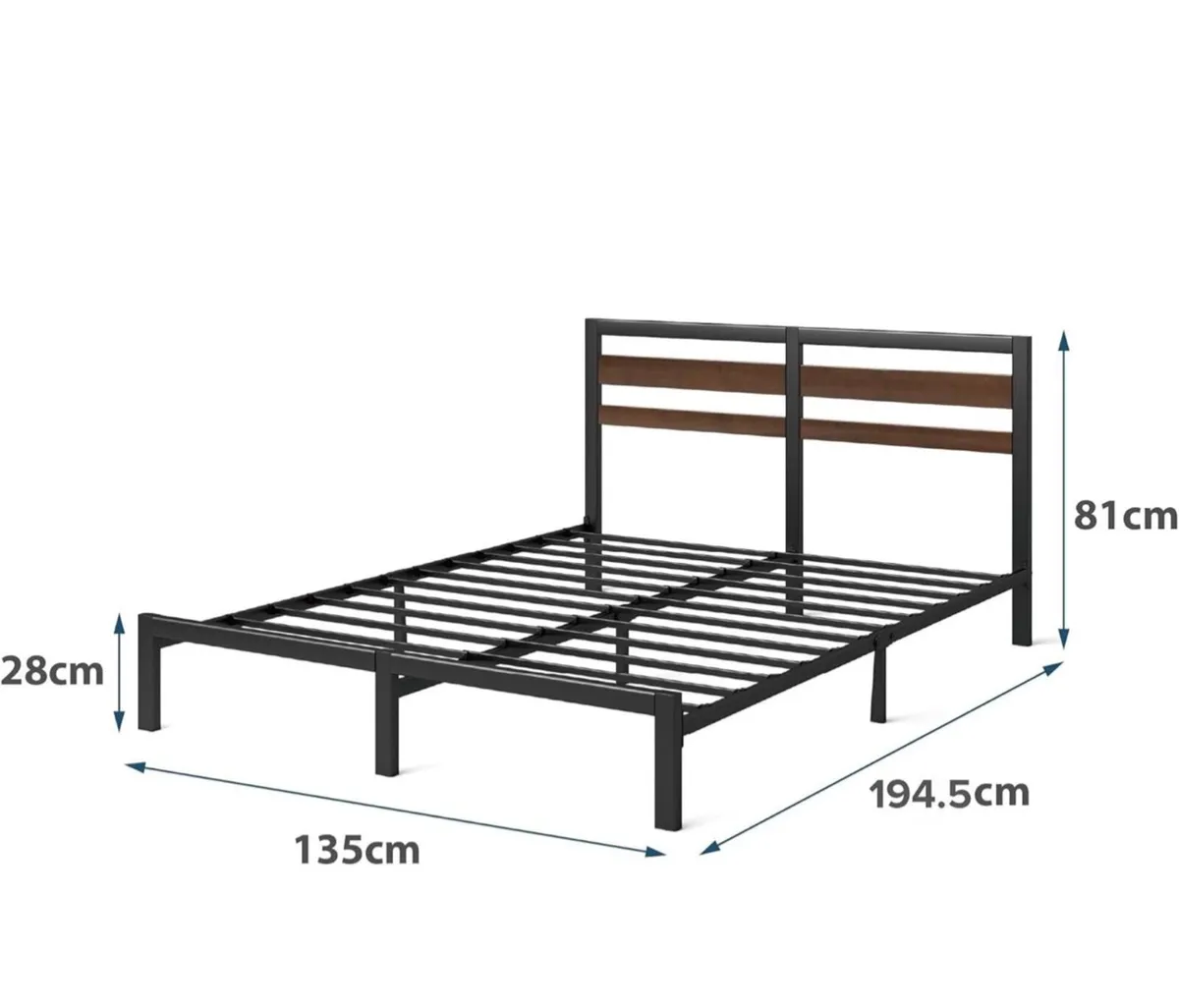 Double Bed Frame with Headboard (135 x 190 cm) – B - Image 1