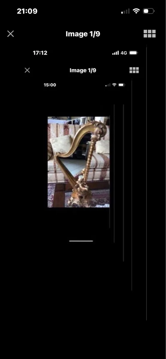 Antique Harp Shaped Tabletop Mirror - Image 1