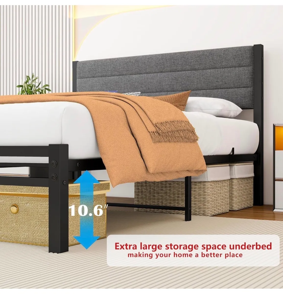Double Bed Frame with Storage 4ft6 Upholstered Bed - Image 2