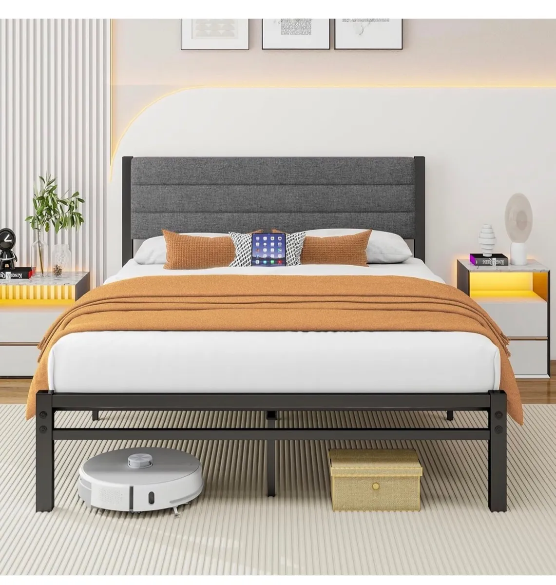 Double Bed Frame with Storage 4ft6 Upholstered Bed - Image 1