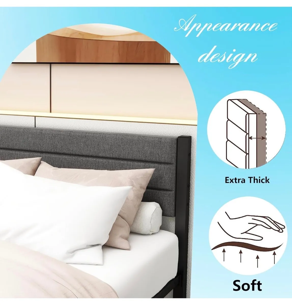 Double Bed Frame with Storage 4ft6 Upholstered Bed - Image 4
