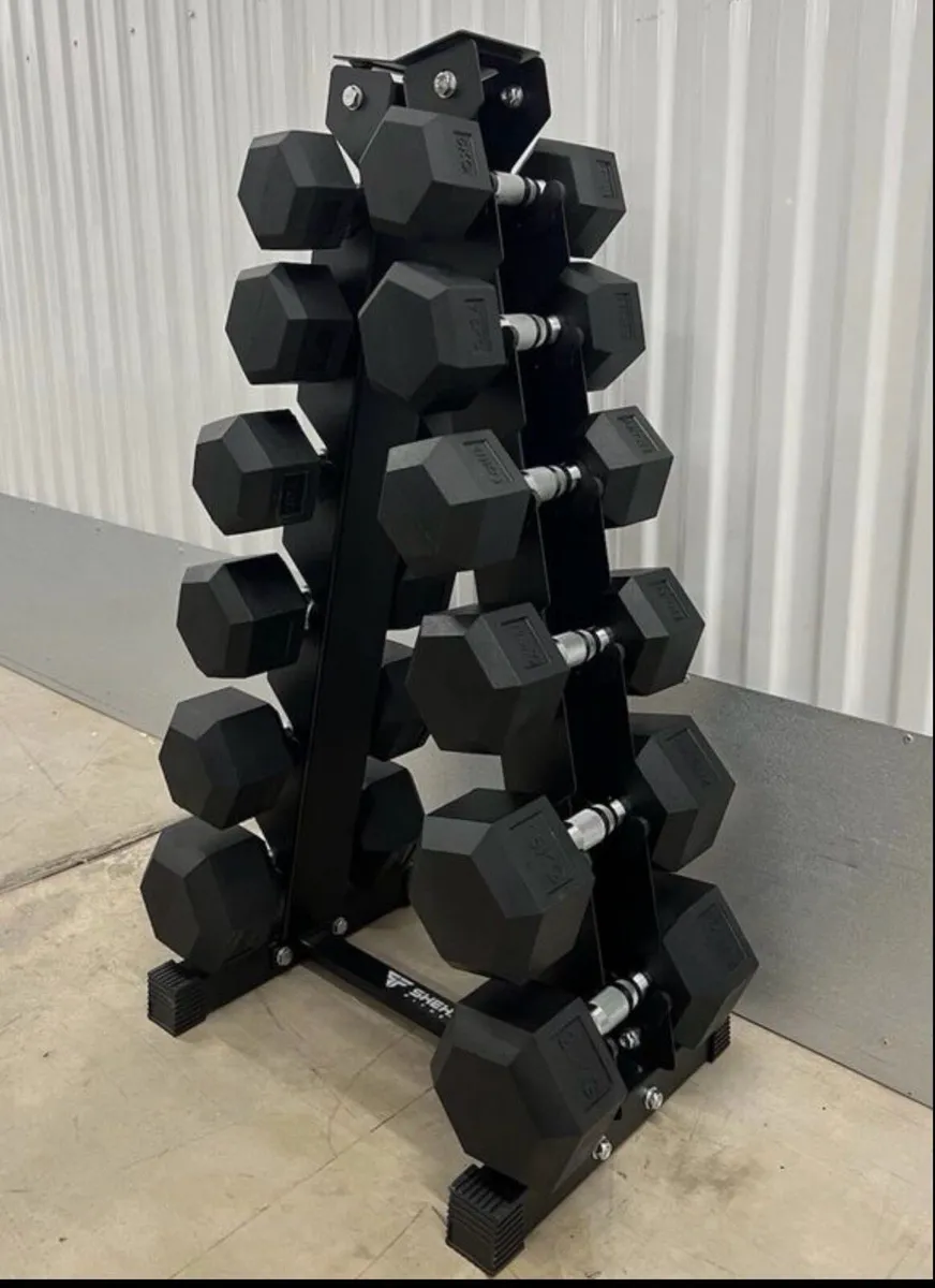 Hex Dumbbells 5kg - 20kg + storage rack (new) - Image 1