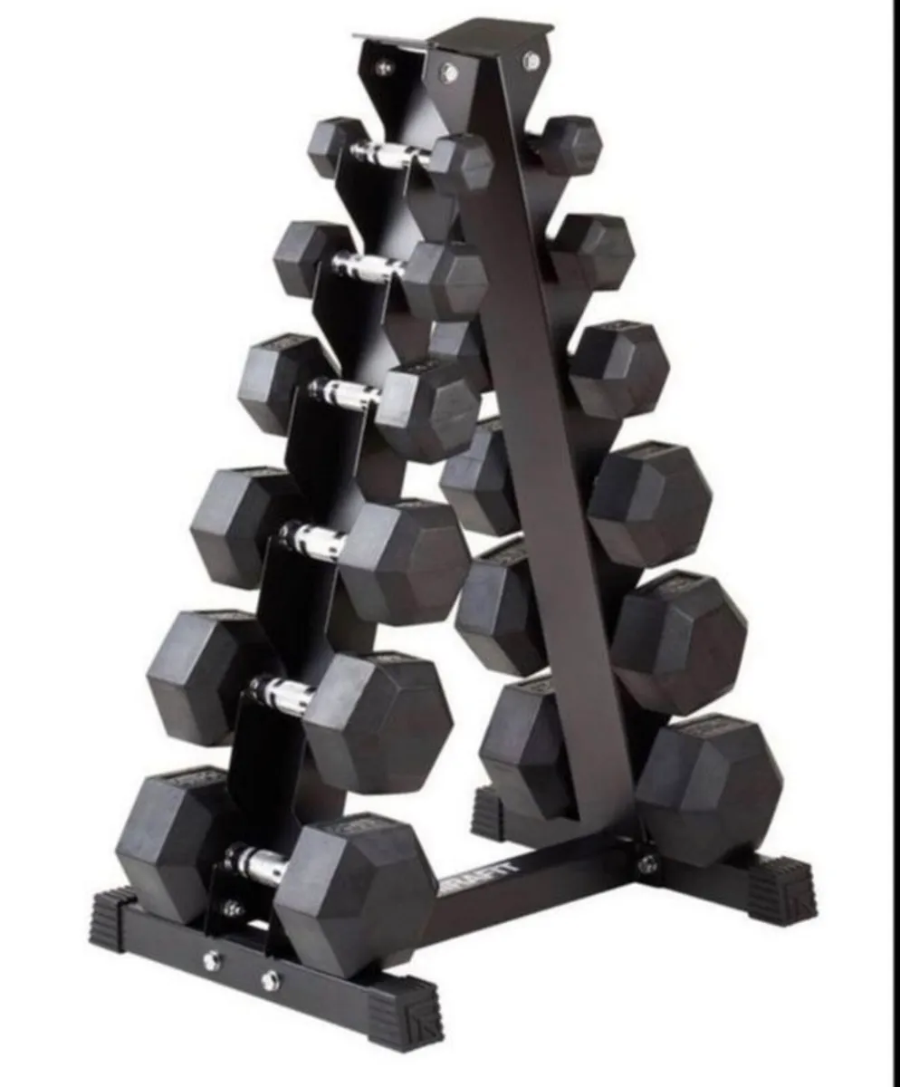 Hex Dumbbells 2.5kg - 15kg + storage rack (new) - Image 1