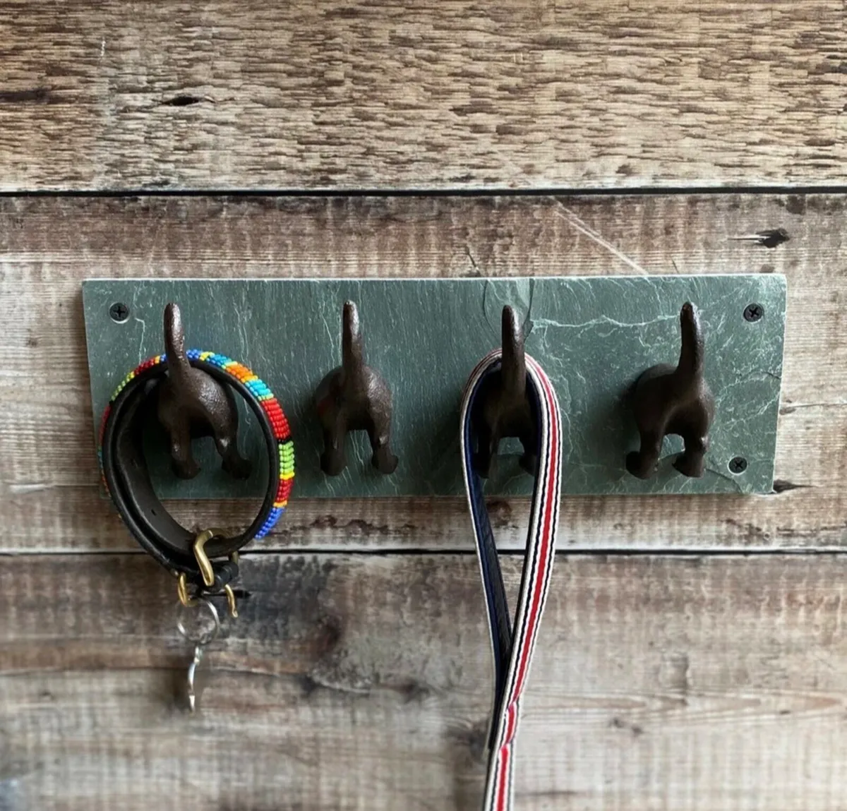 NEW 4 Dog Tails Coat Hooks Cast Iron & Slate - Image 1