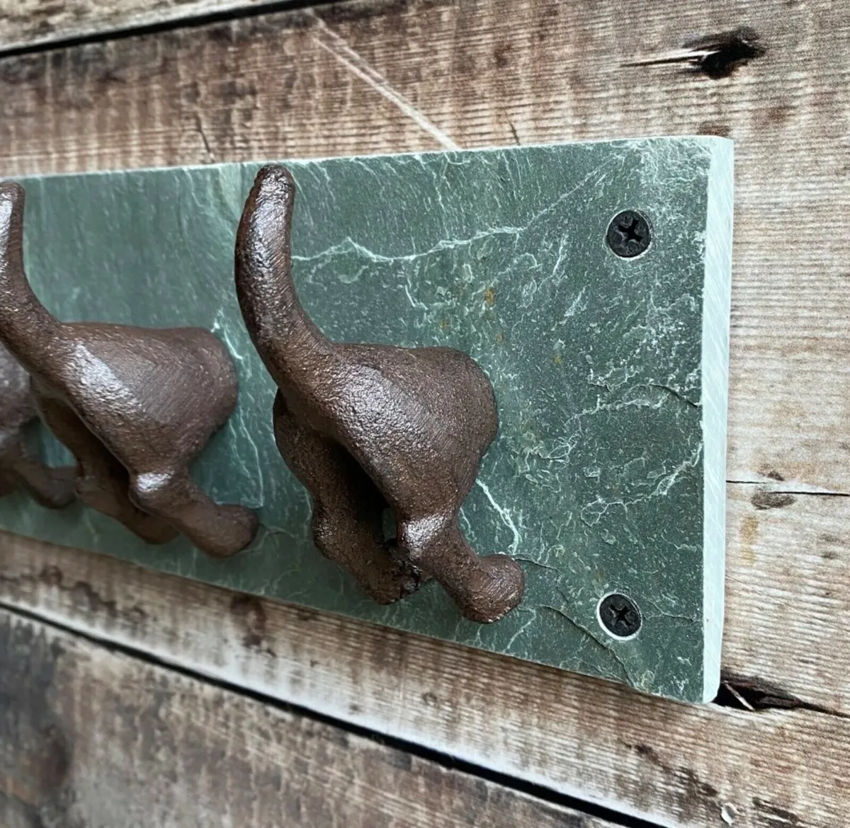 NEW 4 Dog Tails Coat Hooks Cast Iron & Slate - Image 4