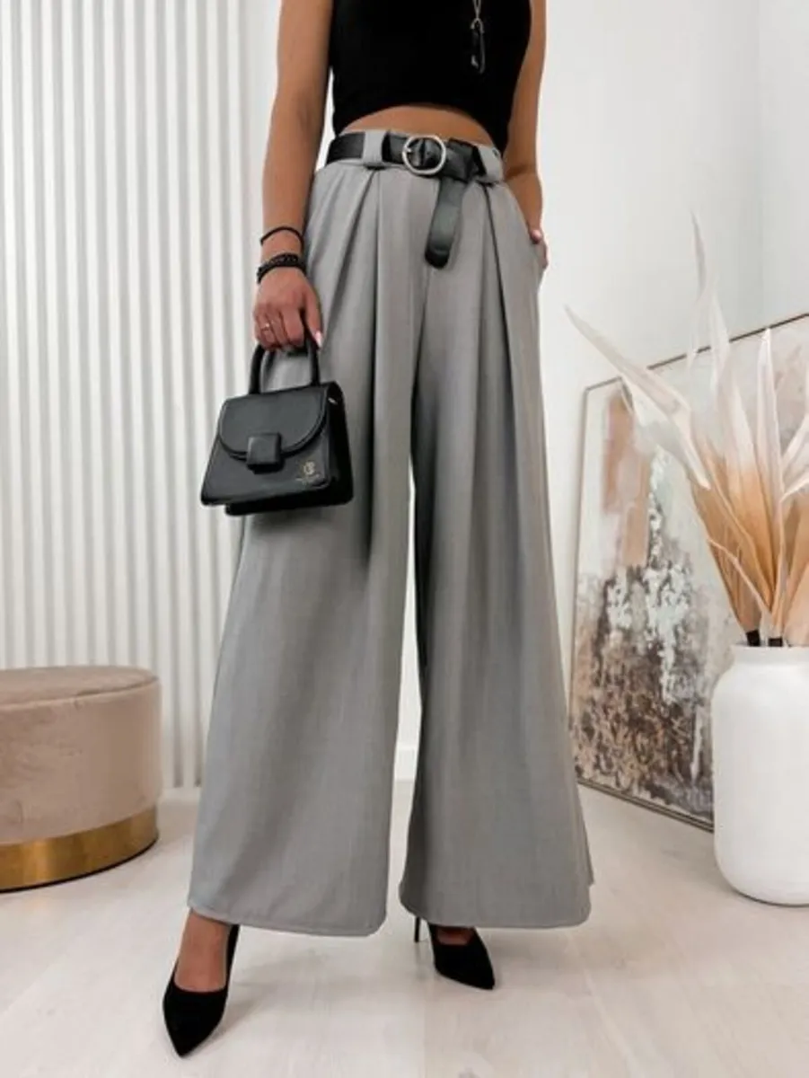 Gray wide leg trousers - Image 2