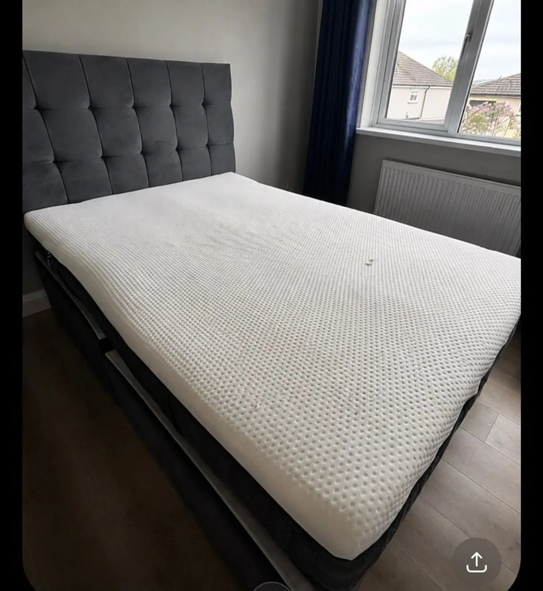 Grey Double bed frame and Emma mattress - Image 1