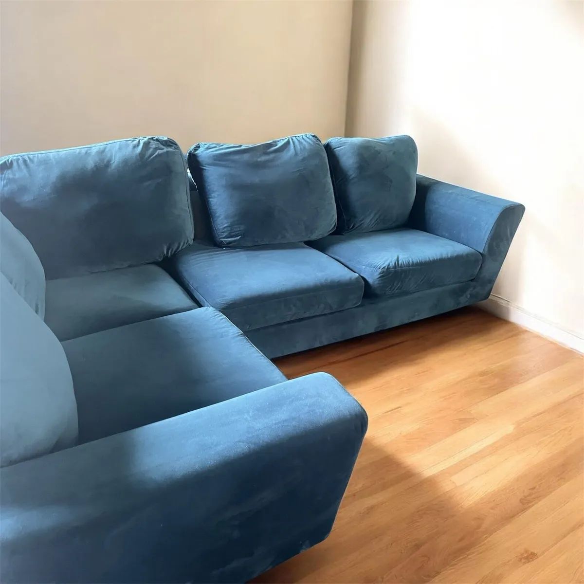 Blue corner sofa with matching armchair couch - Image 3