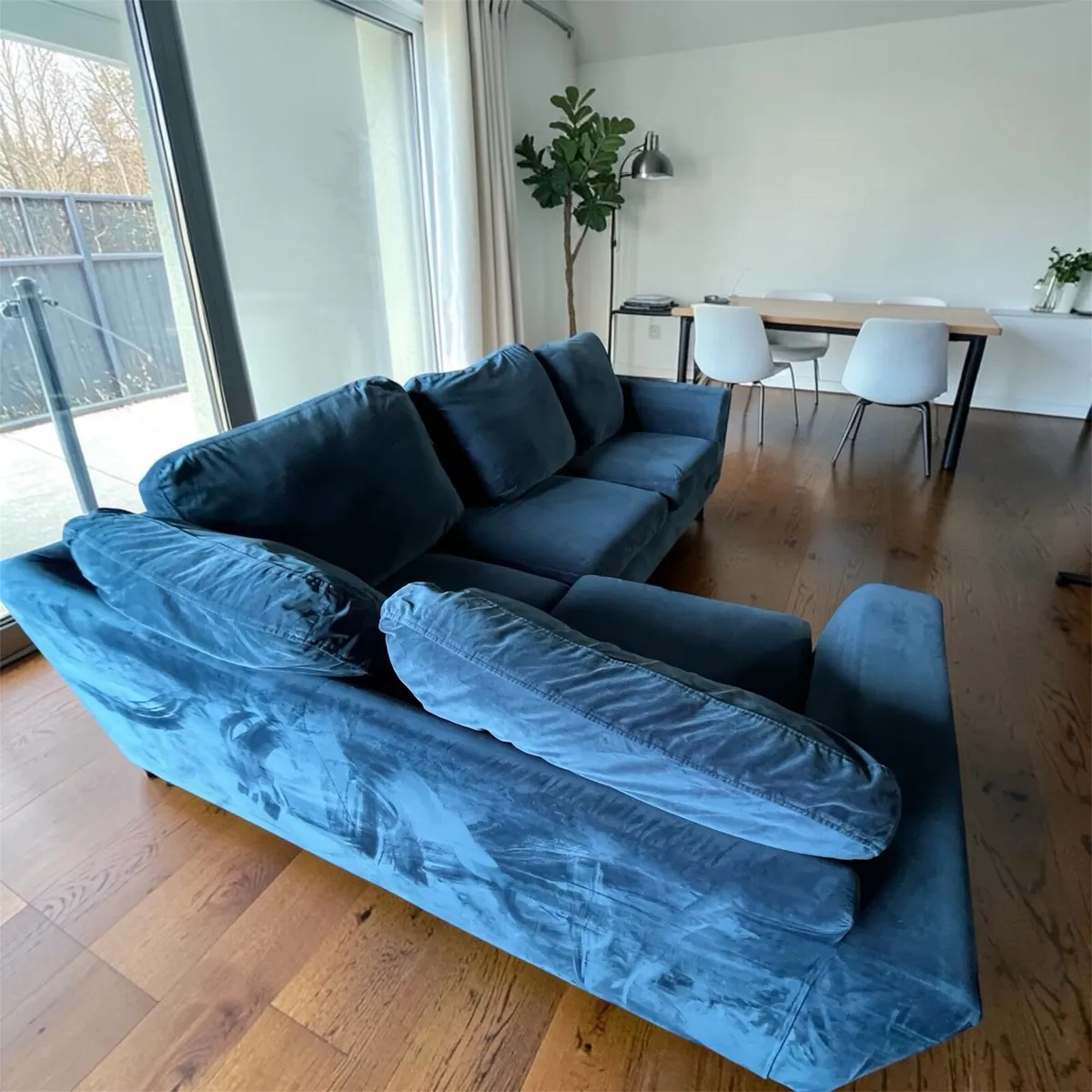 Blue corner sofa with matching armchair couch - Image 2