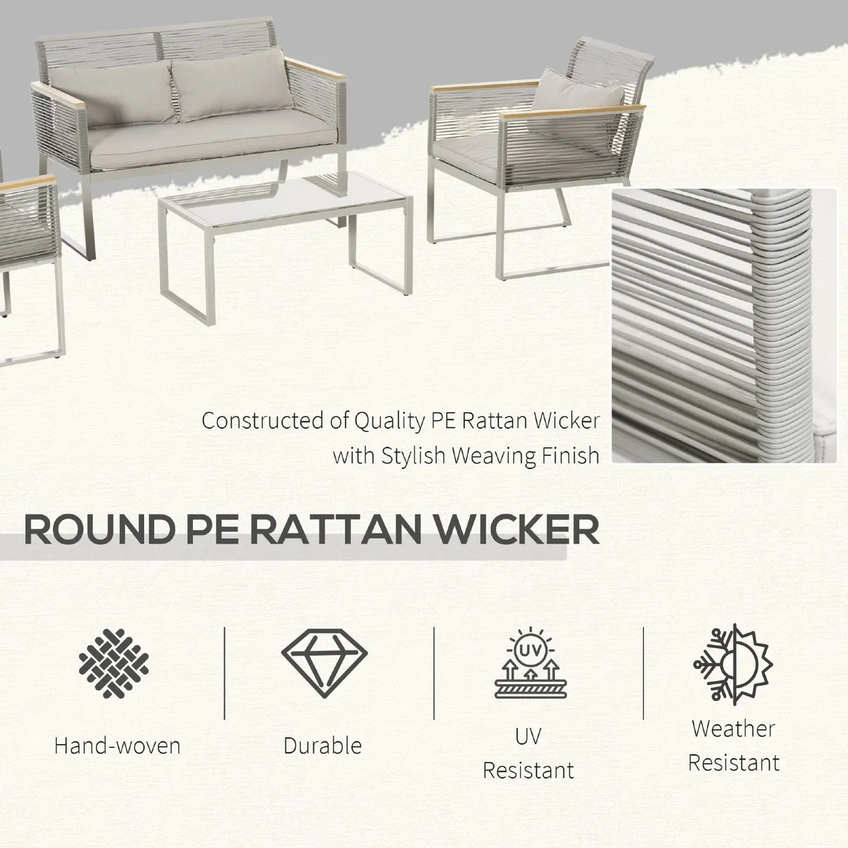 4 Piece Patio Wicker Sofa Set - Image 3
