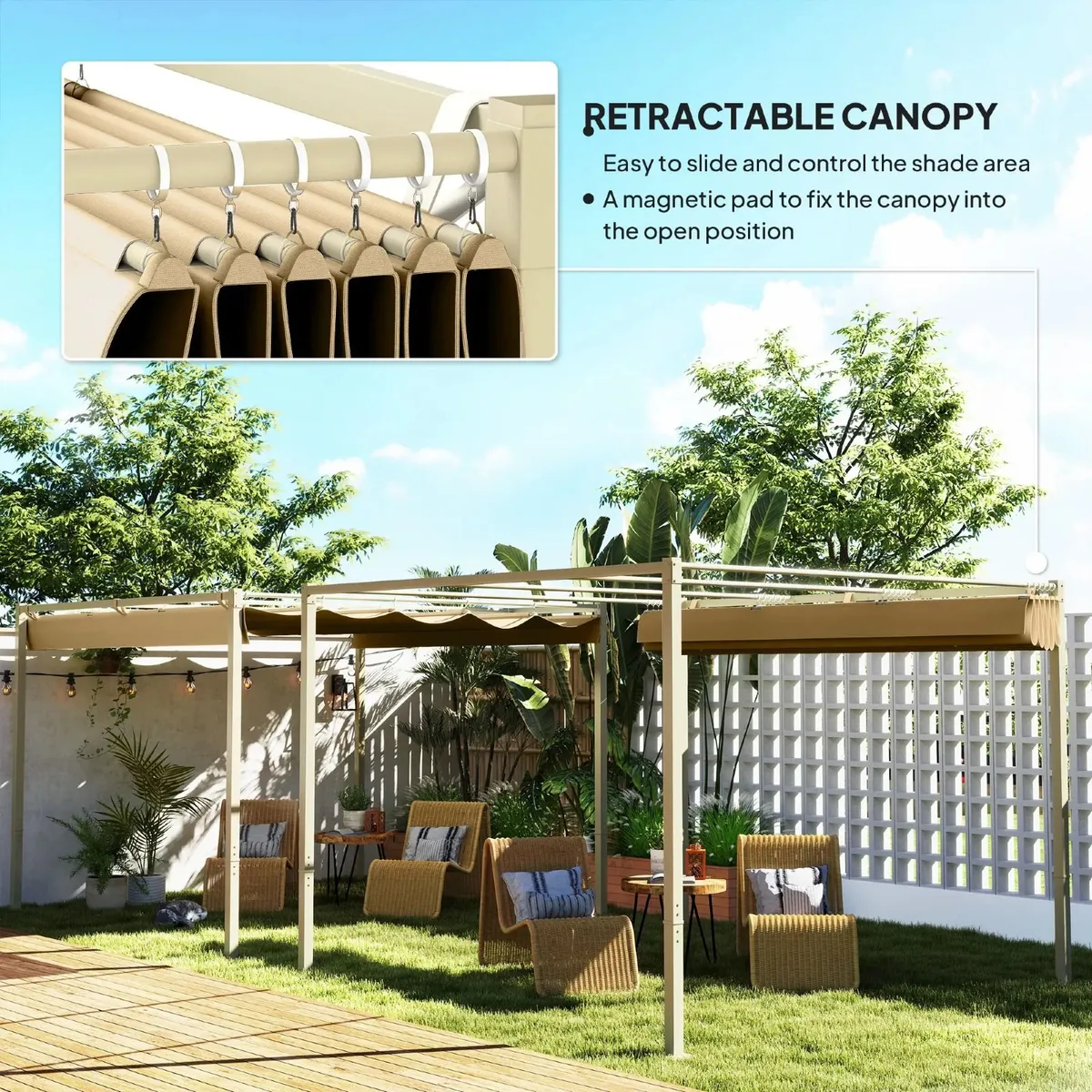 3 x 3m Retractable Roof Metal Pergola - Image 3