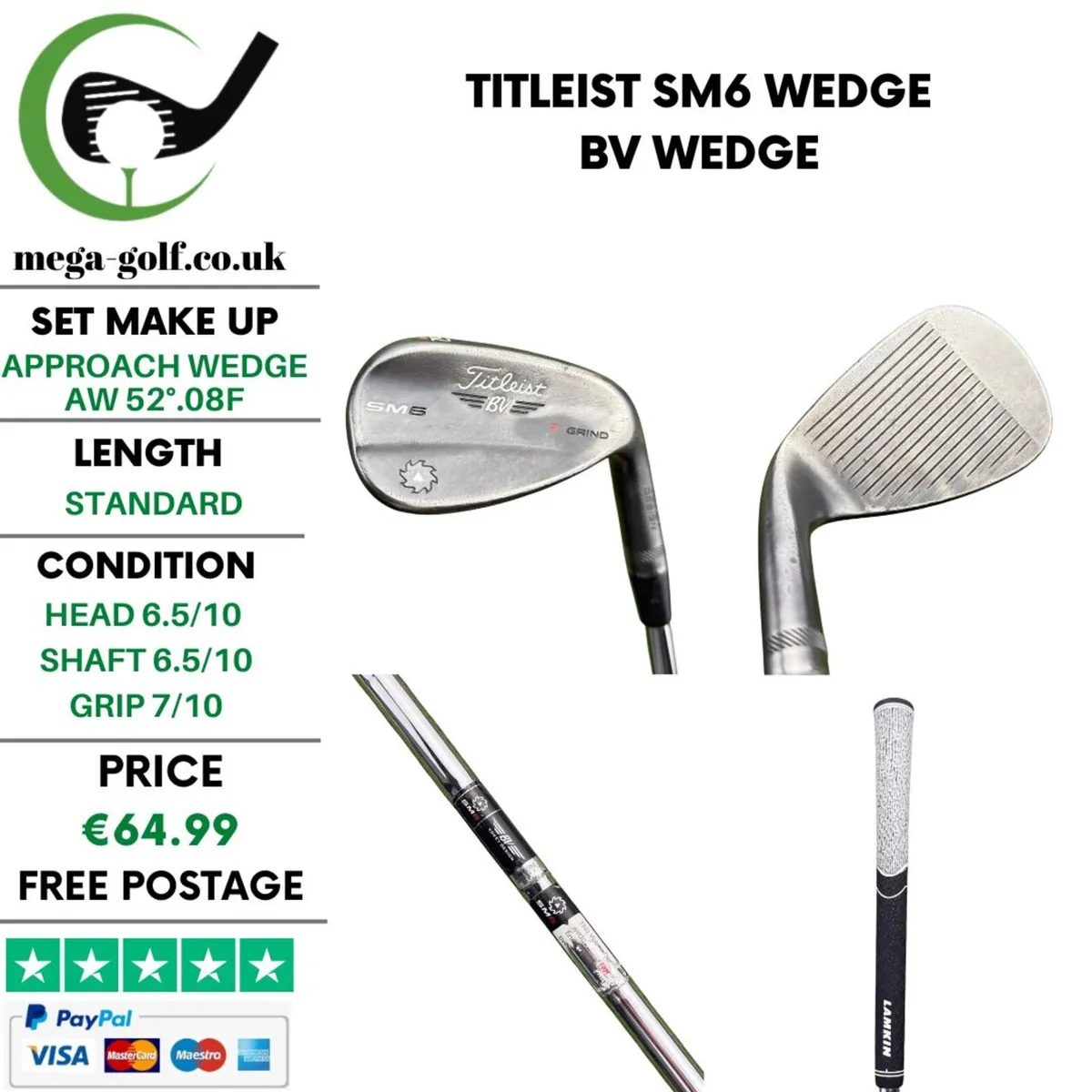 Titleist SM6 Wedge Aw 52 Degree.08F / Bv Wedge - Image 1
