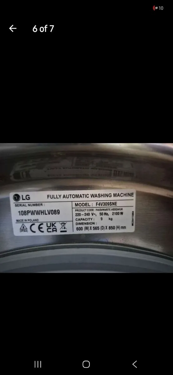 Washing machine 9kg 1400 speed - Image 3