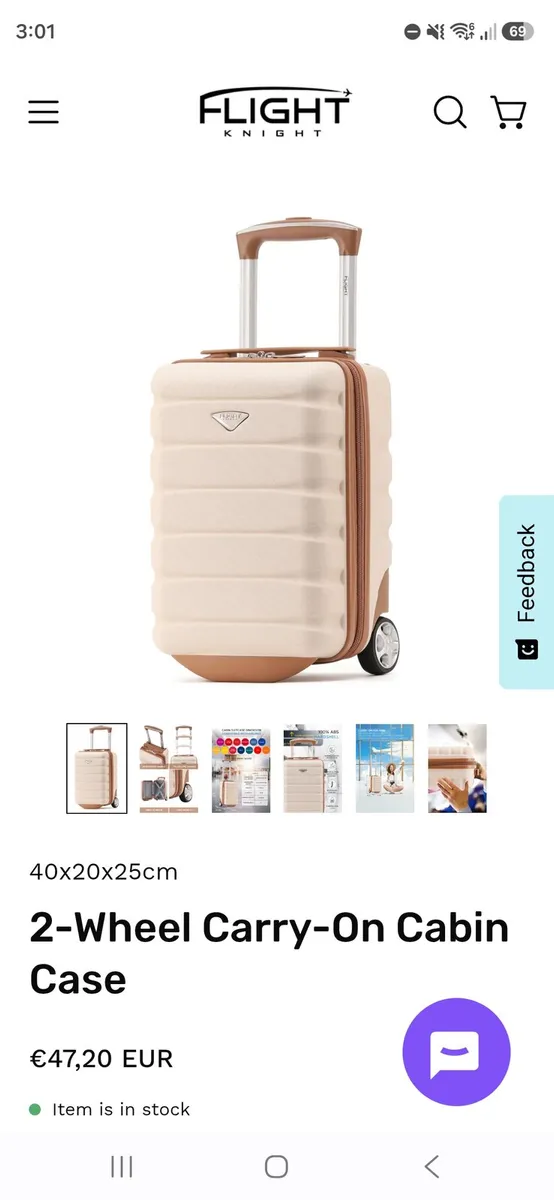 40x20x25cm 2 Wheel Carry-On Cabin Case - Image 1