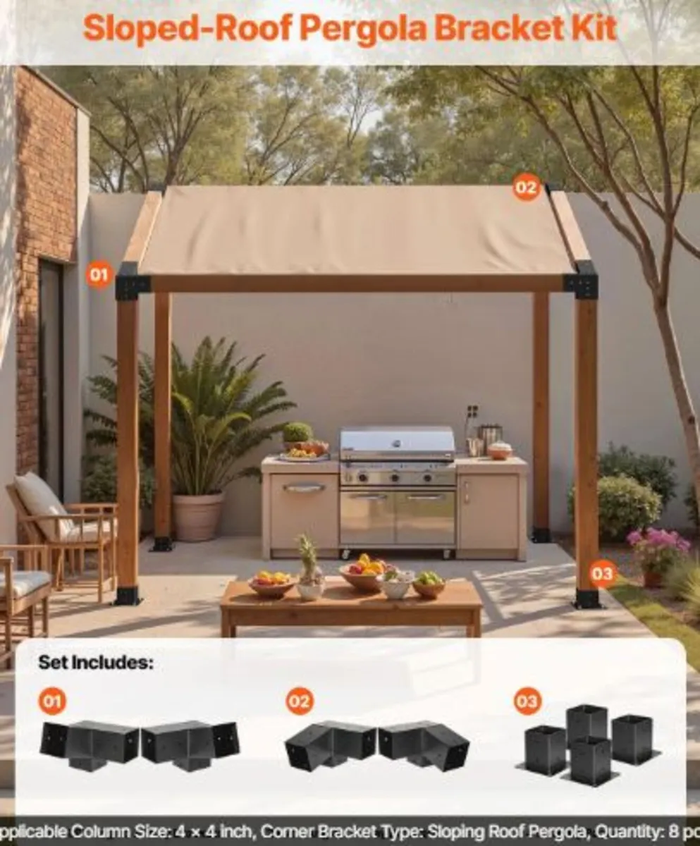 Pergola Kit, 4x4 Inch 3-Way Slanted Bracket - Image 3