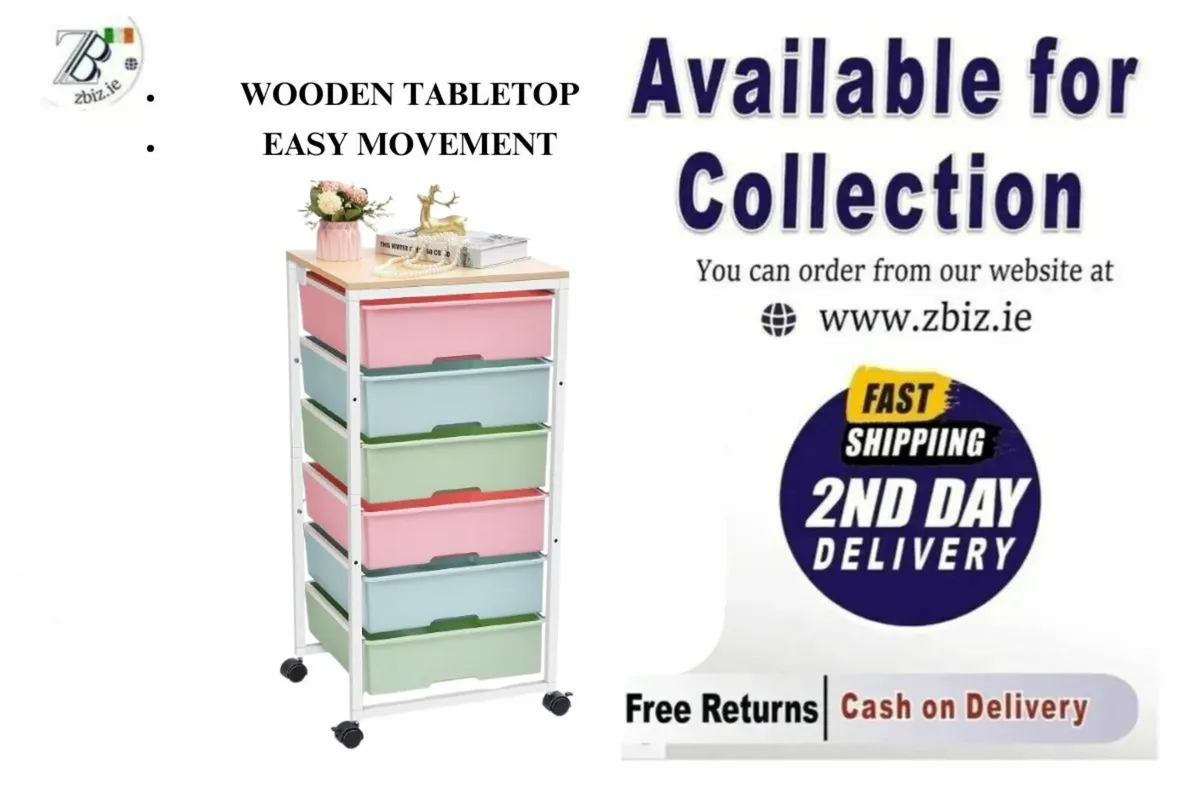 Cart Tabletop Rolling Cart with 6 Drawers - Image 1