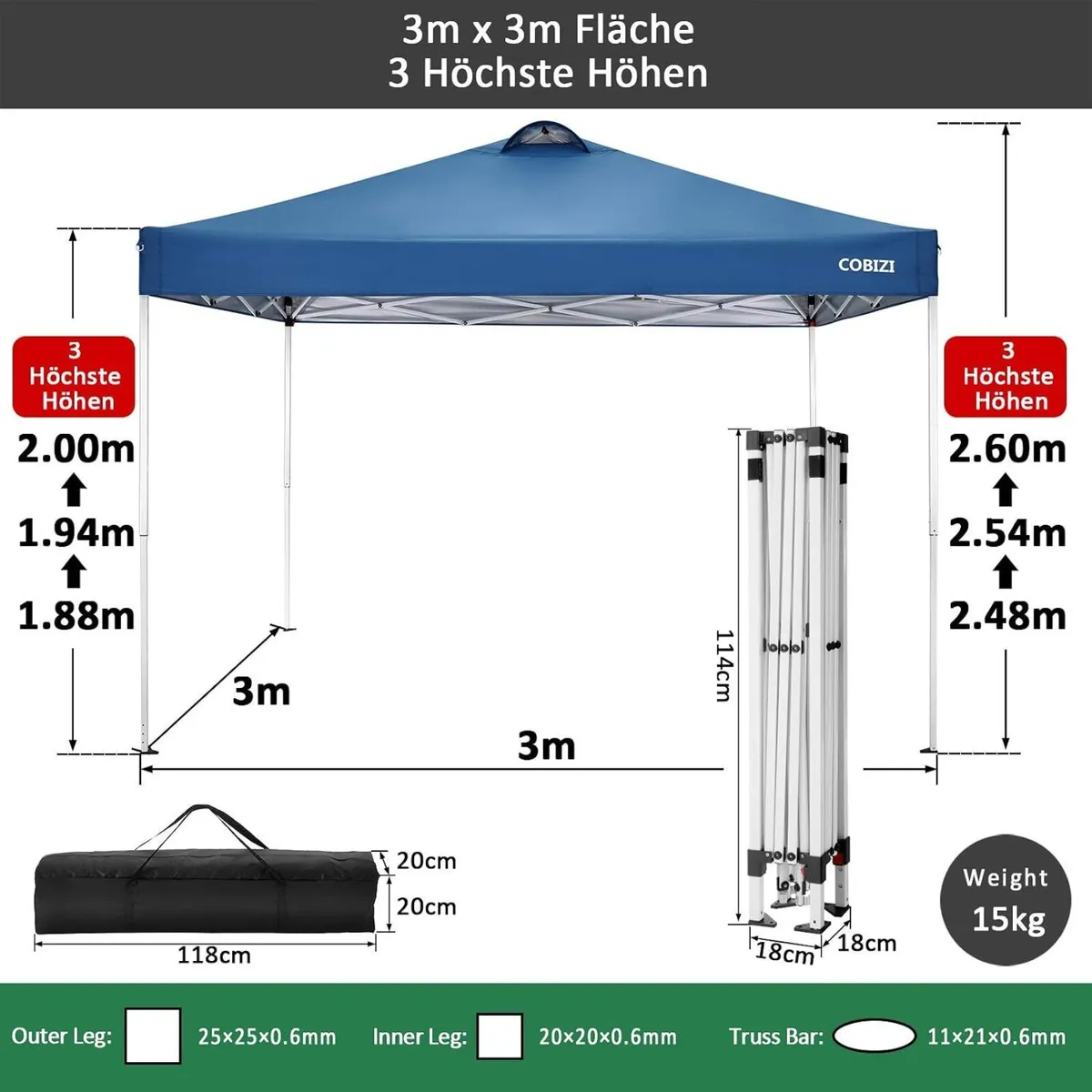 Gazebo 3 x 3 m Flat  Tent Waterproof  Garden - Image 3