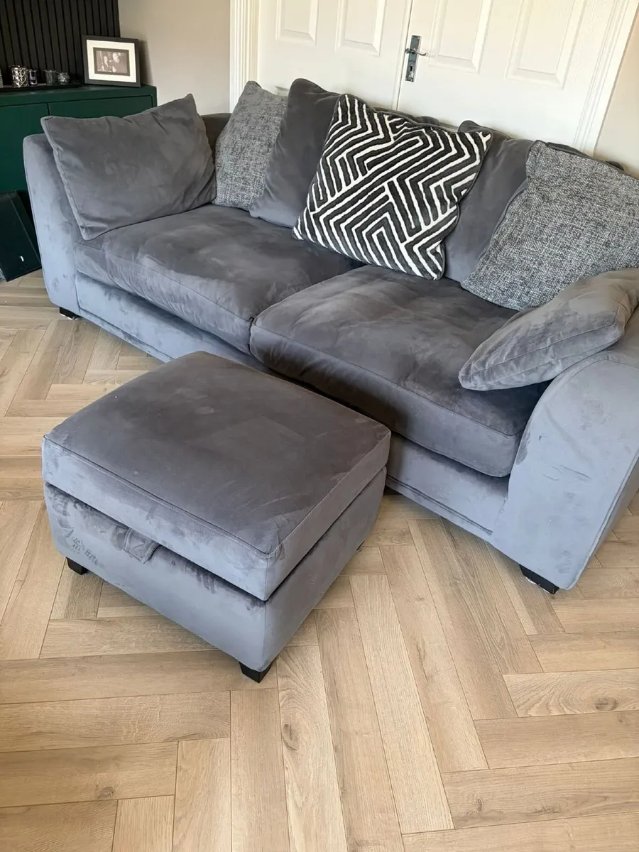 DFS Grey Velvet 4-Seater Sofas x2 and Matching Foo - Image 1