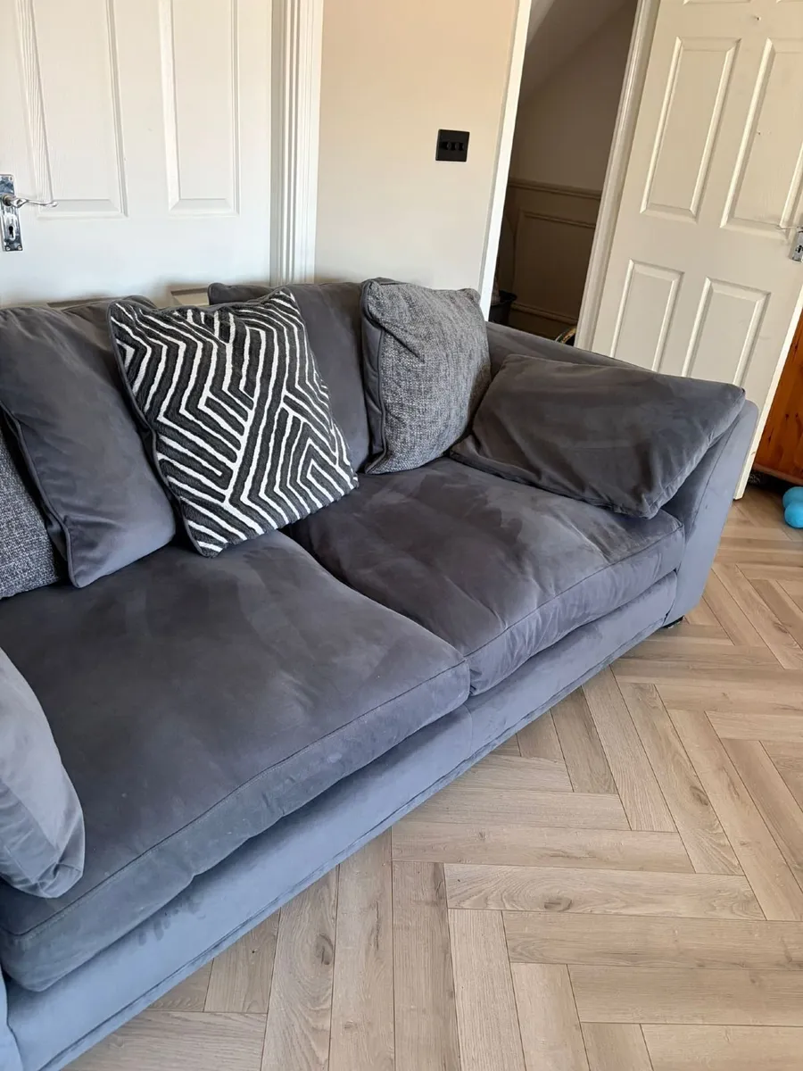 DFS Grey Velvet 4-Seater Sofas x2 and Matching Foo - Image 2