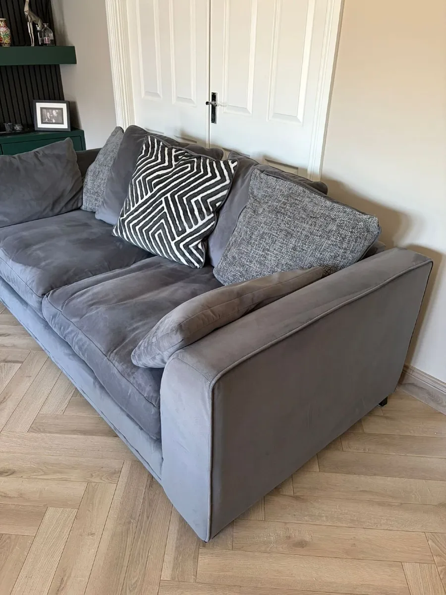 DFS Grey Velvet 4-Seater Sofas x2 and Matching Foo - Image 3