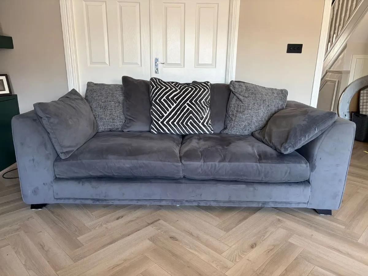 DFS Grey Velvet 4-Seater Sofas x2 and Matching Foo - Image 4