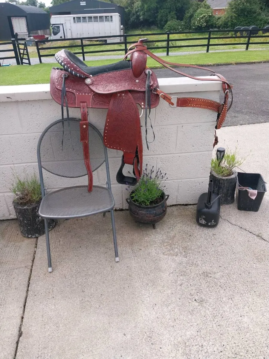 BEAUTIFUL WESTERN SADDLE, BRIDLE AND MORTINGALE - Image 2