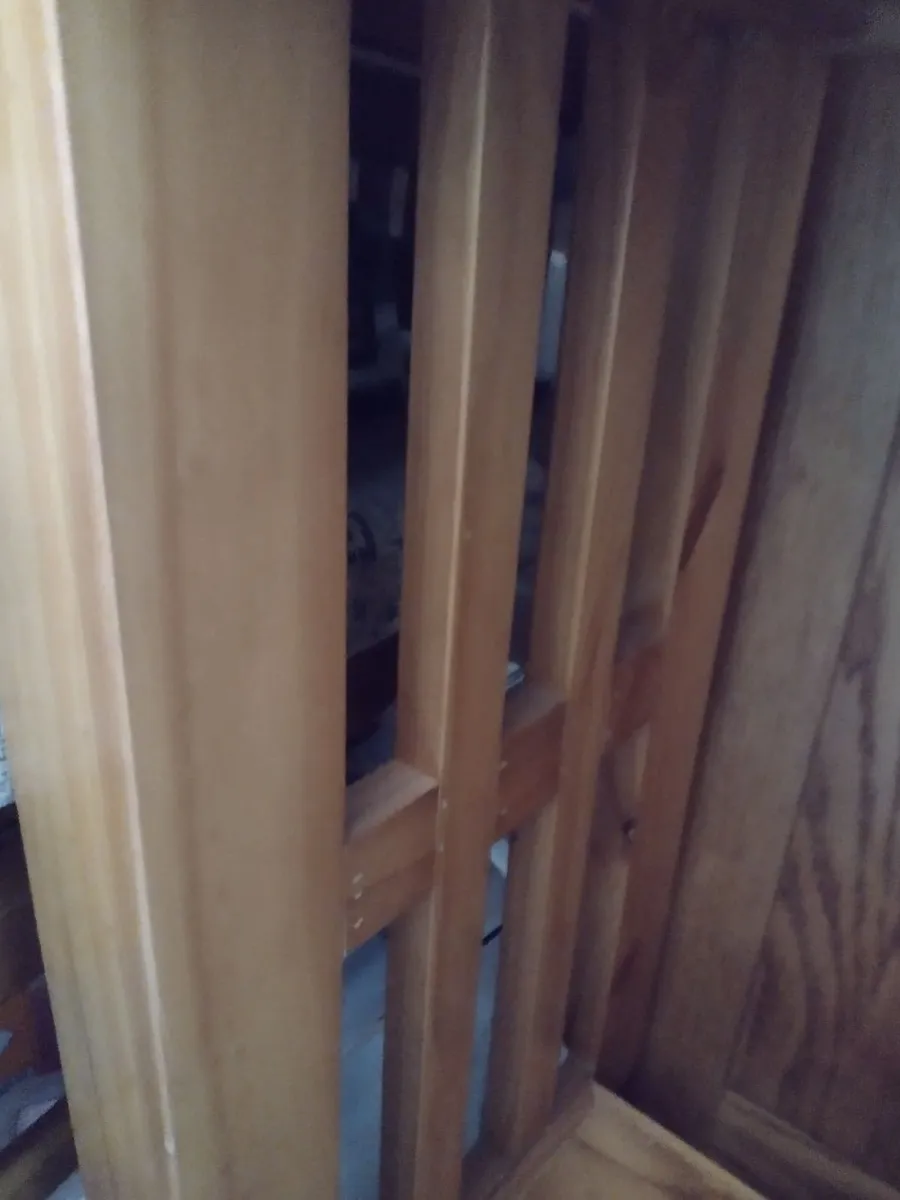 Heavy antique pine hall table with shelf/drawers - Image 3