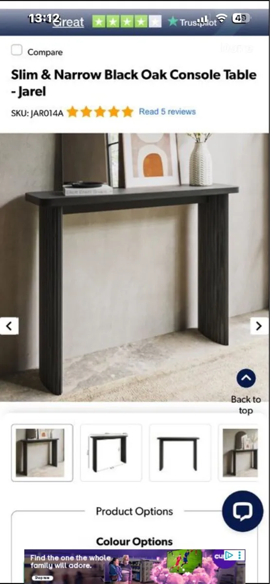 Black oak narrow hall console table - Image 1