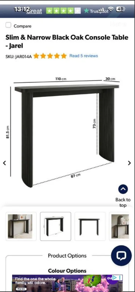 Black oak narrow hall console table - Image 2