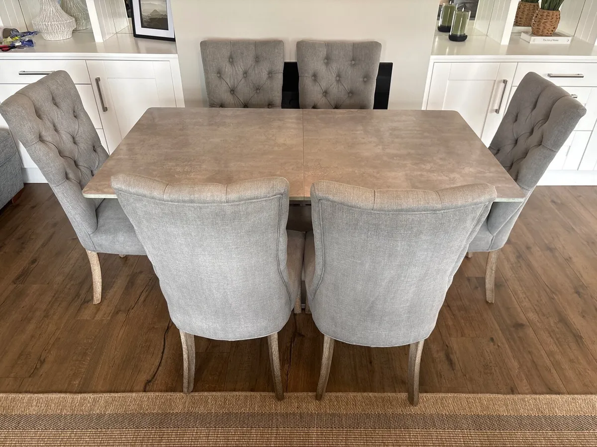 Extendable Dining Table & 6 Upholstered Chairs - Image 1