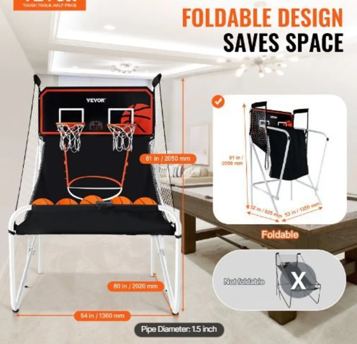 Foldable Basketball Arcade Game, 2 Player - Image 3