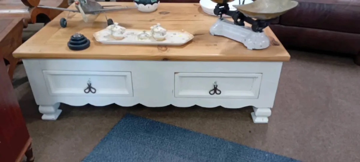 Large Wood Finish Coffee Table With Drawers - Image 1